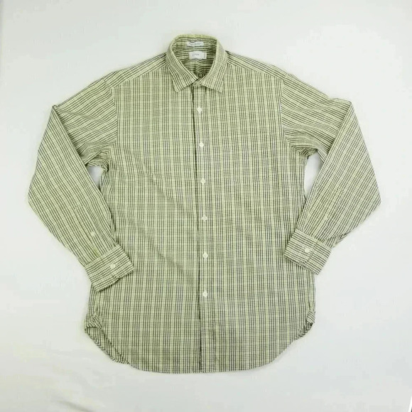 J Crew Small 14-14.5 Green Brown White Check Shirt - Picture 1 of 4